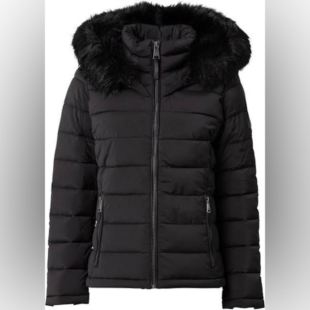 DKNY Women's Faux-Fur Trim Hooded Puffer Coat